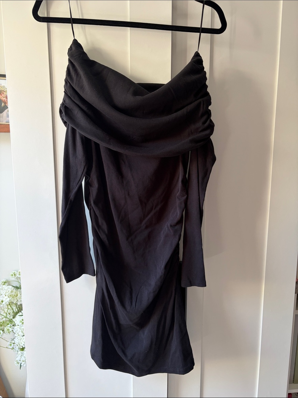 Zara Black Off-Shoulder Long Sleeve Dress